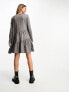 Фото #3 товара Miss Selfridge tiered smock dress in grey slub