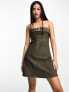 Фото #1 товара Urban Revivo bandeau mini dress with belt detail in khaki