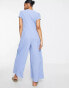 ASOS DESIGN bubble crepe cap sleeve tea button front jumpsuit in light blue