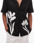 Фото #2 товара Topman short sleeve embroidered regular fit panel shirt in black