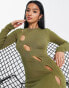 Фото #3 товара I Saw It First Petite knitted asymmetric cut out mini dress in olive