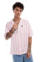 Lee loose fit short sleeve revere collar bold stripe lyocell shirt in pink Cassie-Rosa, S - фото #4