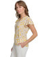ფოტო #3 პროდუქტის Women's Floral-Print Flutter-Sleeve Shirred-Shoulder V-Neck Top