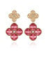 Gold-Tone Rose Glass Stone Clip On Drop Earrings