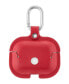 Red Leather AirPods Case with Silver-Tone Snap Closure and Carabiner Clip