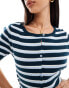 Фото #3 товара ASOS DESIGN knitted short sleeve cardigan in navy retro stripe