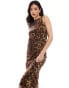 New Look mesh slash neck midi dress in leopard print