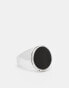 ASOS DESIGN round signet ring with black enamel in burnished silver