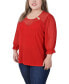 Plus Size 3/4 Sleeve Ringed Top with Mesh