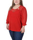 ფოტო #3 პროდუქტის Plus Size 3/4 Sleeve Ringed Top with Mesh