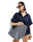 Accessorize textured stripe tote bag in blue and white