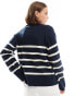 Pieces Amelia roll neck jumper in navy and white stripe Синий, XL - EU 42 - фото #3