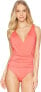 Фото #1 товара Jantzen 145011 Women's Solid Draped One Piece Swimsuit Color Amazon Coral Sz 8