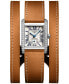 ფოტო #1 პროდუქტის Women's Swiss Mini Dolcevita Diamond (3/8 ct. t.w.) Brown Three-Row Leather Strap Watch 29mm