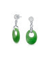 Dyed Green Natural Jade Asian Style Chinese Good Fortune Cut Out Circle Round Dangle Earrings For Women Sterling Silver