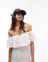 Topshop strappy broderie maxi dress with frill neck in ivory