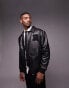 Фото #1 товара Topman real leather varsity jacket with patches in black