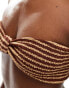 Фото #6 товара Miss Selfridge crinkle stripe knot front bandeau bikini top in neutral stripe