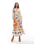 Фото #2 товара Never Fully Dressed contrast trim maxi dress in sunshine print