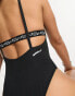 Speedo logo elastic high leg swimsuit in black