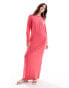 ASOS DESIGN long sleeve maxi t-shirt dress in pink Розовый, 42 - фото #1