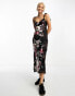 Фото #1 товара Sisters of the Tribe floral print cup detail devore velvet maxi dress in black