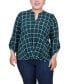 Plus Size 3/4 Sleeve Mandarin Collar Blouse with Front Pleats