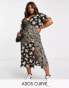 Фото #2 товара ASOS DESIGN Curve crinkle wrap midi tea dress in leopard and ditsy print