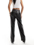 Aria Cove leather look contrast stitch trousers in black Schwarz/weiße Naht, 36 - фото #3