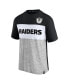 Фото #3 товара Men's Black, Heathered Gray Las Vegas Raiders Throwback Colorblock T-shirt