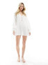 Фото #1 товара Esmee oversized tie detail smock beach mini dress in white