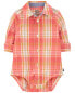 Baby Plaid Button-Front Bodysuit 3M