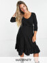 River Island Maternity frill smock mini dress in black