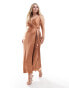 Фото #1 товара ASOS DESIGN Curve satin cami wrap midaxi dress in brown