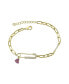 ფოტო #1 პროდუქტის Gigi Girl Kid's/Young Teen 14k Gold Plated with Pink & Cubic Zirconia Safety Pin Dangle Heart Charm Adjustable Bracelet