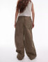 Topshop super wide leg pleated poplin trouser in khaki