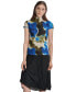 ფოტო #1 პროდუქტის Women's Printed Ribbed Knit Mock Neck Cap-Sleeve Top