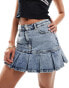 Miss Selfridge heart pocket kilt denim skirt in acid blue wash in blauer Acid-Waschung, 40 - фото #1