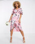 Фото #3 товара Liquorish satin wrap front midaxi dress in dusky pink floral