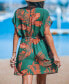 Фото #3 товара Women's Green & Orange Tropical Plunging Mini Cover-Up