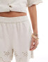 Pieces broderie shorts co-ord in cream