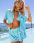 South Beach x Misha Grimes jacquard towelling beach shirt co-ord in light blue