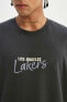 Фото #6 товара DeFactoFit NBA Los Angeles Lakers Boxy Fit Bisiklet Yaka Kısa Kollu Tişört C4160AX24HS