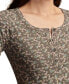 ფოტო #3 პროდუქტის Women's Printed Ribbed Short-Sleeve Henley Tee