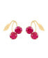 Lab-Grown Ruby (1-1/3 ct. t.w.) Button Cherry Leaf Earrings in 10k Yellow Gold