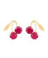 ფოტო #2 პროდუქტის Lab-Grown Ruby (1-1/3 ct. t.w.) Button Cherry Leaf Earrings in 10k Yellow Gold