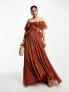 Фото #1 товара ASOS DESIGN scatter embellished ruffle off shoulder cut out midi dress in rust