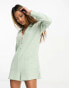 Chelsea Peers button front long sleeve romper with pocket detail in sage green