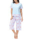 ფოტო #3 პროდუქტის Women's Solid Short Sleeve T-shirt with Printed Capri 2 Piece Pajama Set