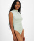 ფოტო #2 პროდუქტის Juniors' Ruched Mock-Neck Sleeveless Bodysuit